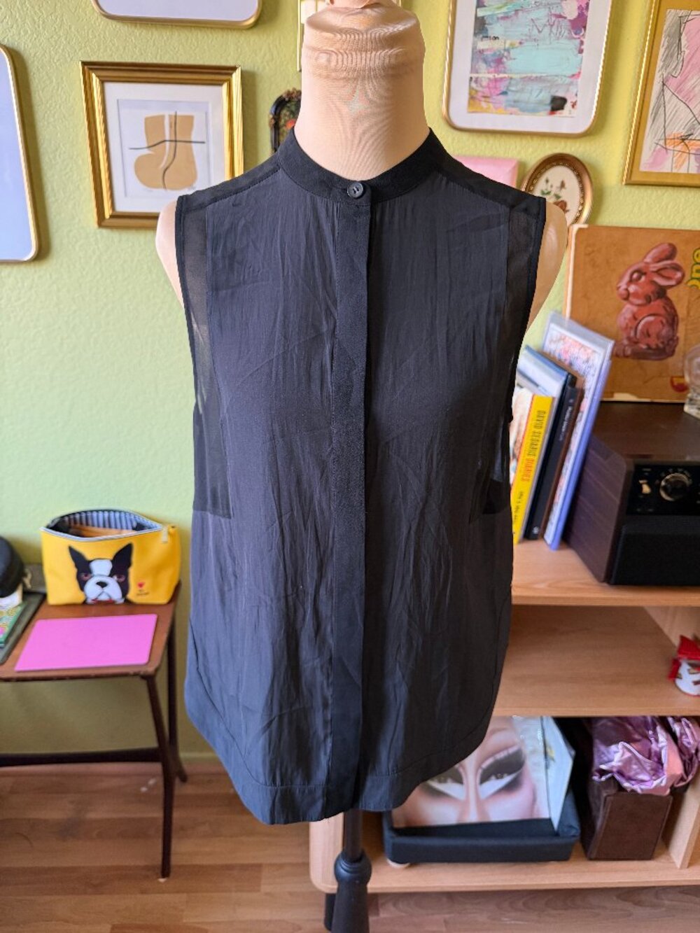 AllSaints GGT Daiaki Silk Blend Sleeveless Blouse Black US 4 / UK 8